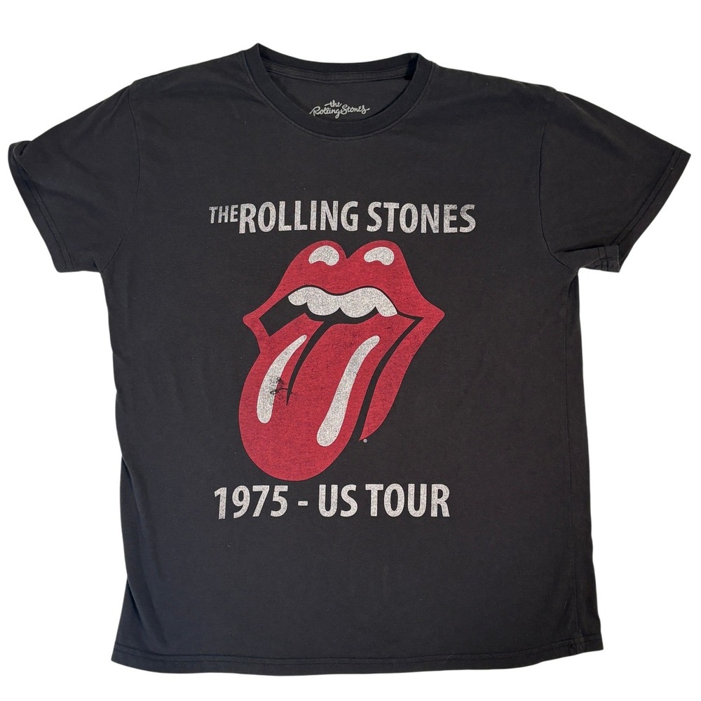 The Rolling Stones 1975 US Tour Graphic T-Shirt Black Large Rock Band Tee